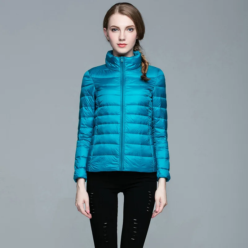 

Collar 2021 Stand Winter Women 20% White Duck Down Jacket Ultra Light Down Jackets Slim Long Sleeve Parkas Candy Color Fashio