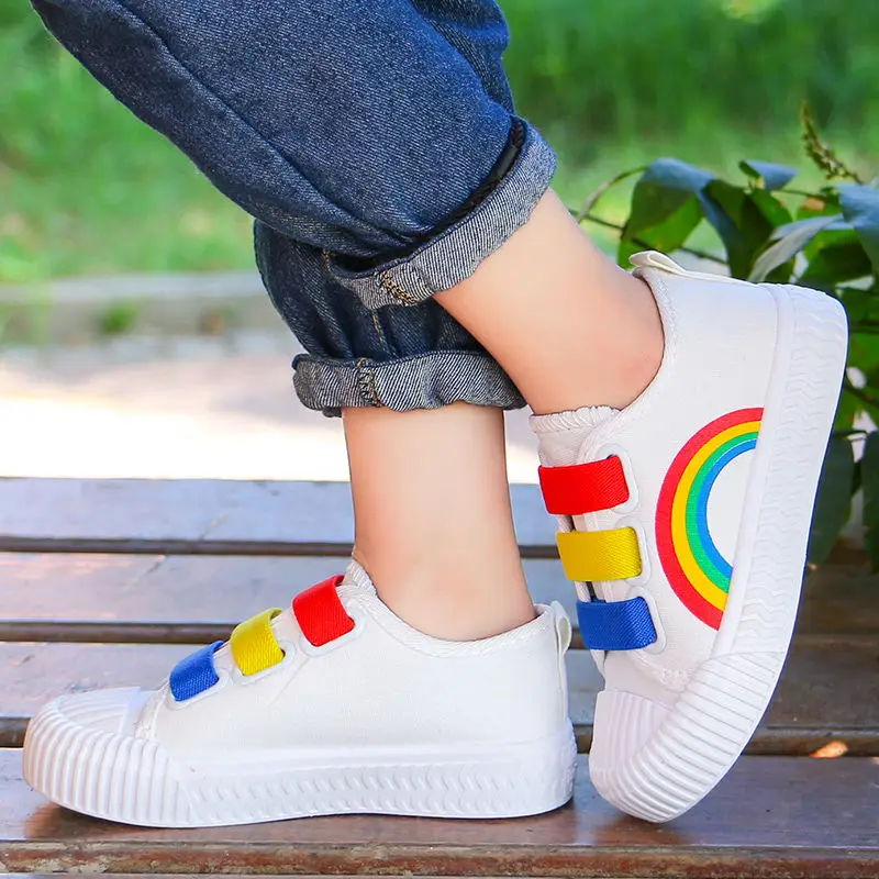 

Spring Rainbow Sneakers Unisex 2021 Childrenâ€™s Canvas Shoes For Girl Flat Skate Board Shoes for Kids Slip On Casual Sneakers