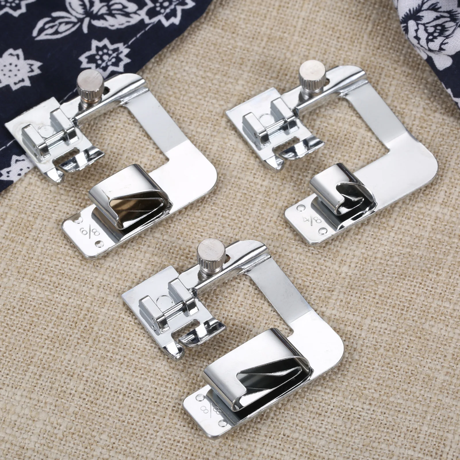 3pcs/kit Domestic Sewing Machine Presser Rolled Hem Foot 1/2" 3/4" 1" Hemmer Feet 13/19/25mm Singer Brother Janome Elna Hicello