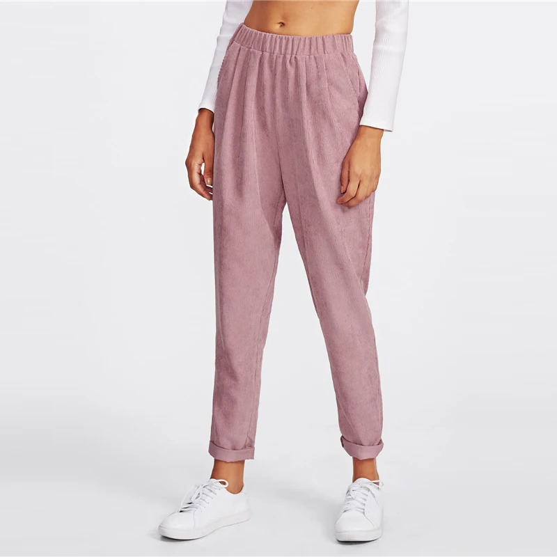 SweatyRocks/розовые брюки с искусственным клапаном и карманом на спине и шнуром для активного отдыха, однотонные брюки-галифе, женские повседневные длинные штаны для активного отдыха