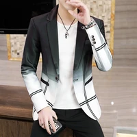 small suit men leisure korean version slim handsome gradient color lattice barber night suit mens coat trend