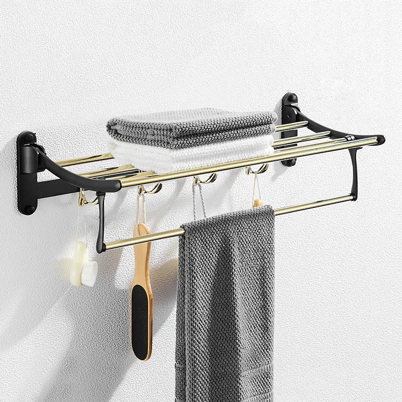 Bathroom Towel Rack Brass 60 cm Folding Gold Holder Foldable Black Fixed Bath Shelves Rail | Обустройство дома