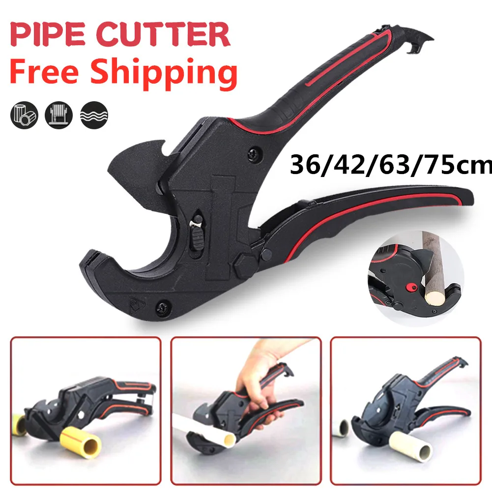 

Hand Tools Pipe Cutter 36/42/63/75mm Ratchet-Type Tube Pipe Scissors SK5 Blade Ratchet PVC/PE/VE Tubing Cutter with Lock