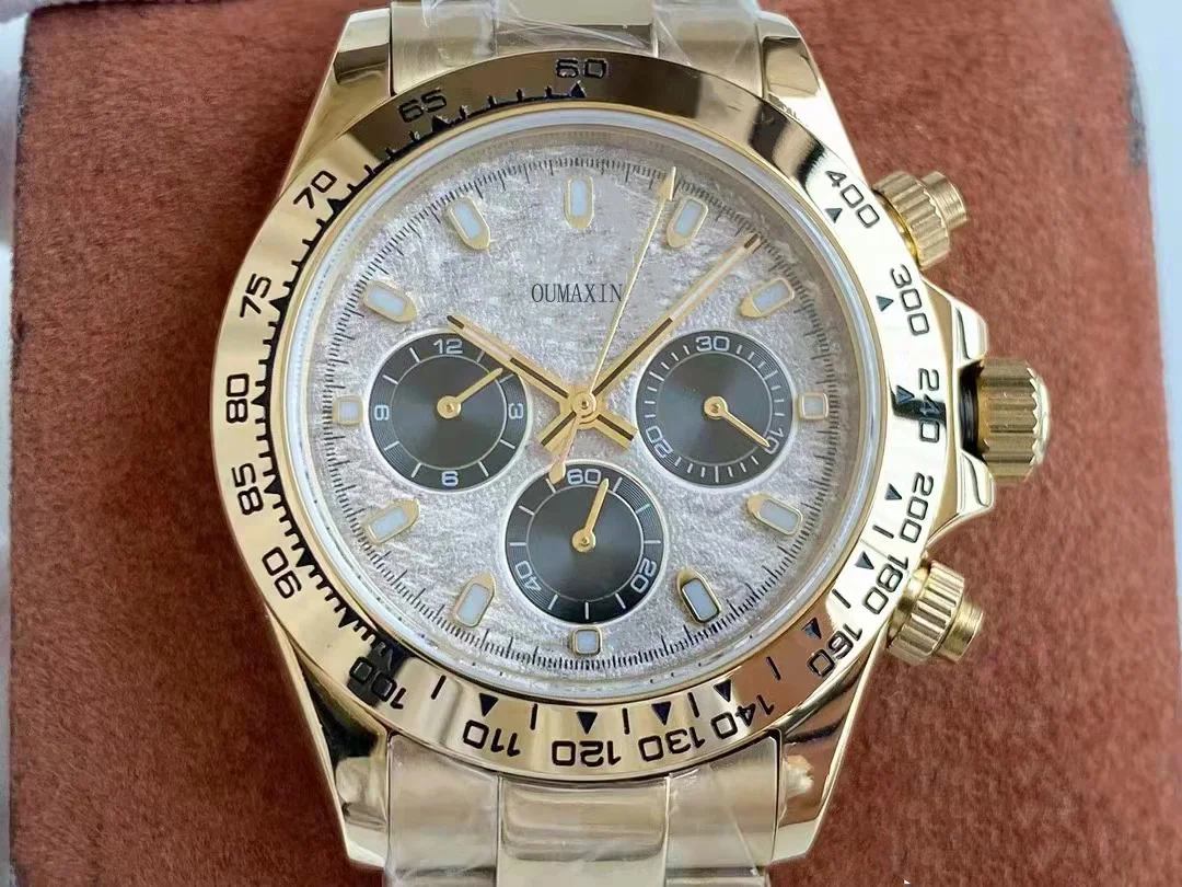 

40mm Men Automatic Mechanical Watch Sapphire Glass Mirror Grey Dial Stainless Steel Strap Multifunctional Waterproof Watch