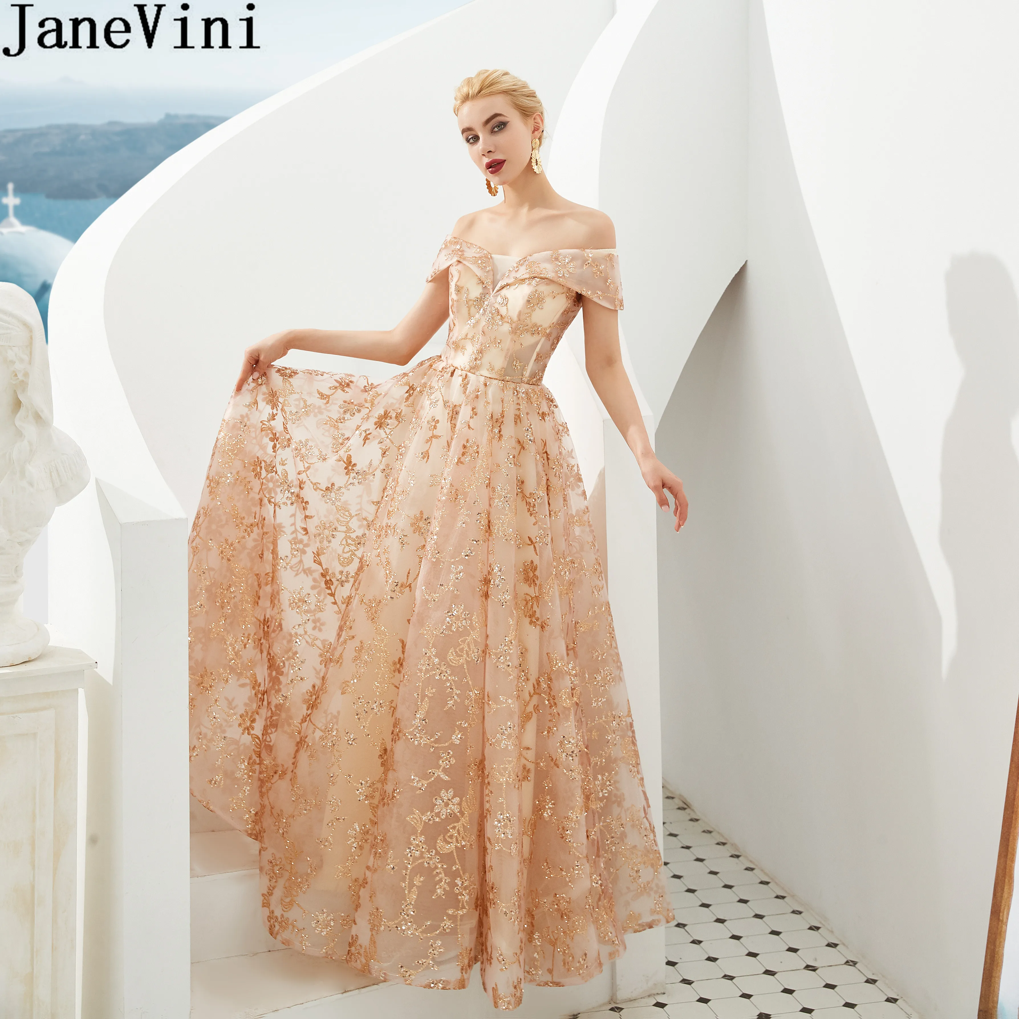 

JaneVini Sparkly Dress Party Gowns 2020 Off Shoulder Elegant Sequin Long Prom Dresses Floor Length Ladies Ceremony Evening Dress