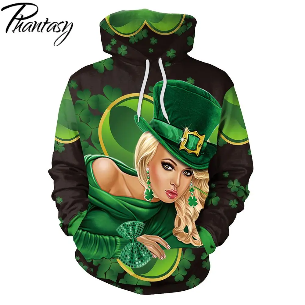 Phantasy 2020 толстовки День Святого Патрика 3D с капюшоном длинным рукавом клевер