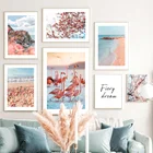 Manarola Лебедь персиковый цвет морские волны пляж Закат скандинавские настенные художественные картины на холсте постеры и принты декор для интерьера гостиной