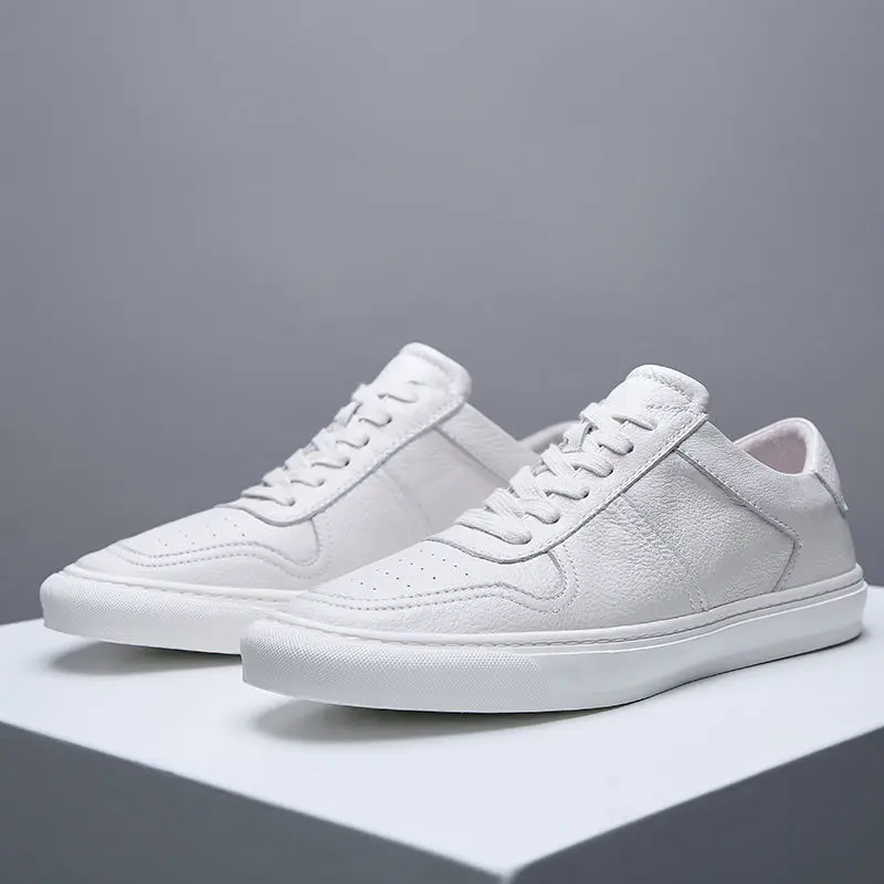 

Men Casual Shoes Luxury Brand Fashion Black White Sneakers Men 100% COw Leather Breathable Soft Walking Footwear Free shipping