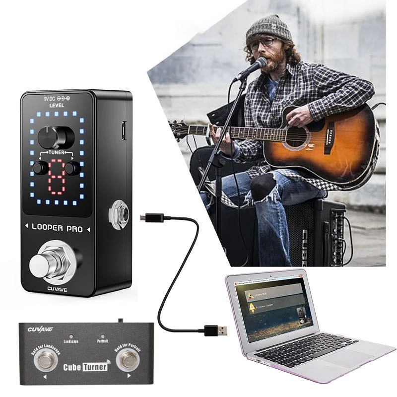 

CUVAVE LOOPER PRO Advanced Guitar Loop Pedal Guitar Parts Effects Pedal 9 Loops Unlimited Overdubs Built-in Tuner Function