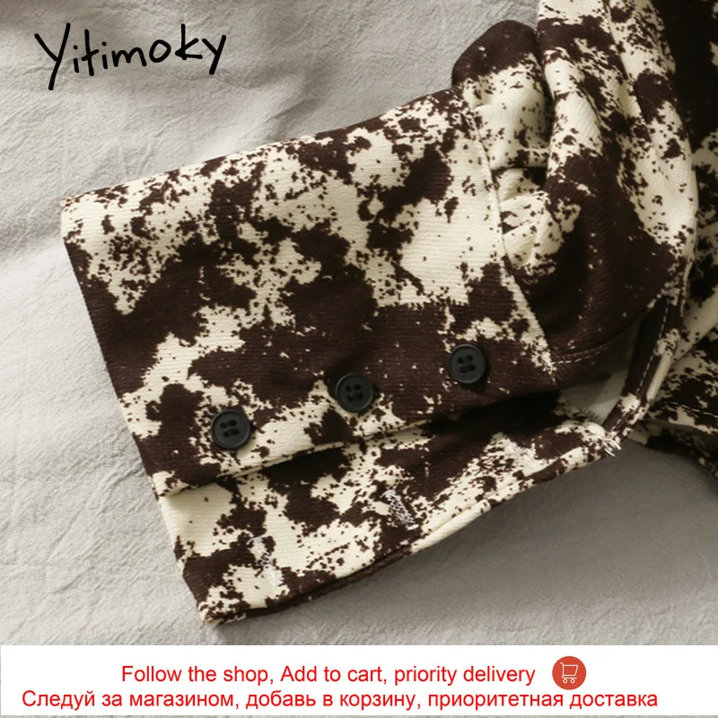 

Yitimoky Vintage Print Blouse Women Puff Sleeve Long Sleeve Shirts O-Neck Tops 2021 Spring Office Lady Cotton Fashion New Casual