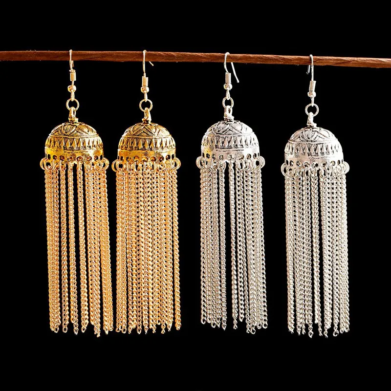 Этнические женские золотые длинные серьги подвески Jhumka Винтажные в виде дворца