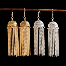 Этнические женские золотые длинные серьги подвески Jhumka