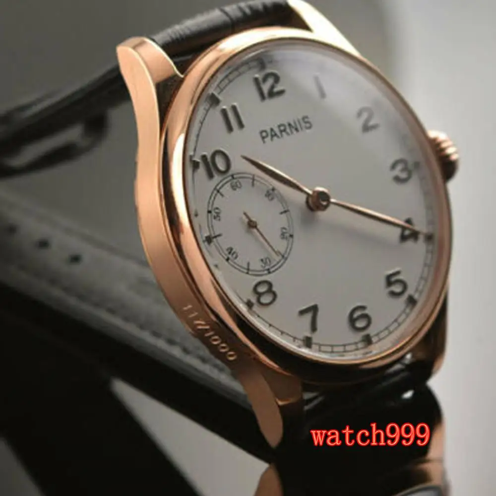 Мужские Водонепроницаемые механические часы Parnis с белым циферблатом и кожаным