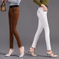elastic high waist corduroy pencil pants women office lady skinny skim trousers female patchwork casual pants spring autumn