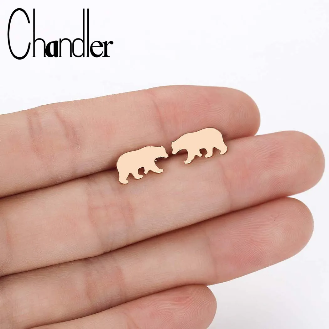 Женские серьги гвоздики Chandler с милым белым медведем животными золотого цвета