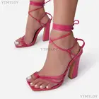 2021 женские летние босоножки на высоком каблуке с перекрестными ремешками с узкими лентами; Квадратный мысок открытый мысок женские Туфли-лодочки Ytmtloy Sadalias Femininas