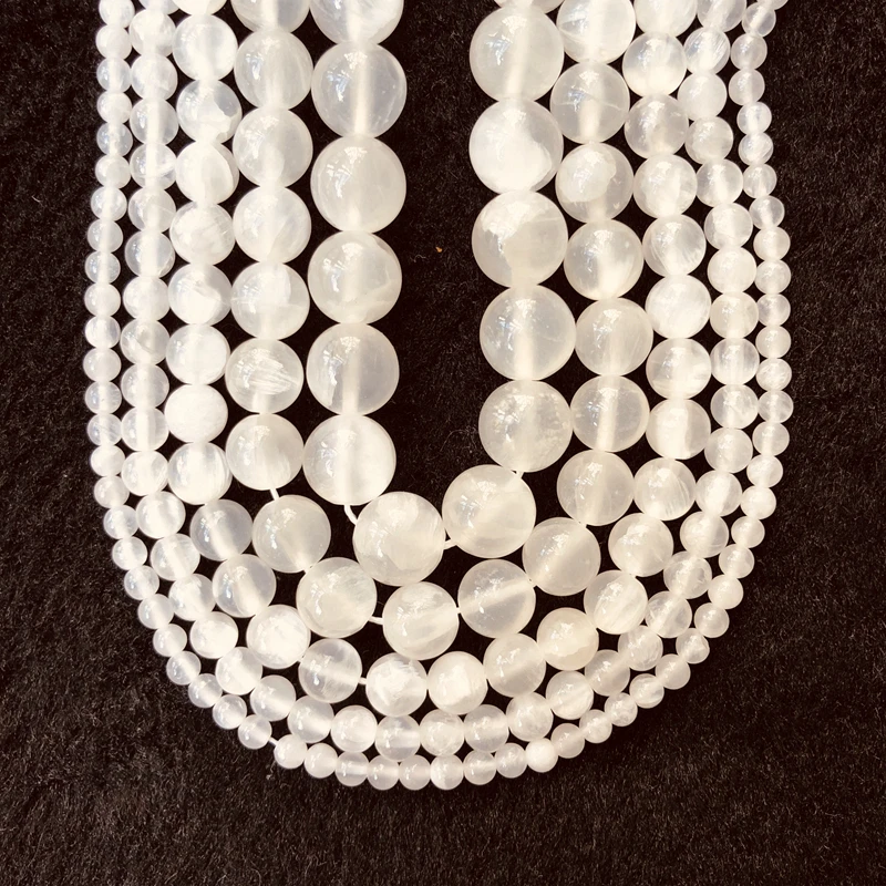 PANGEM-подлинные бусины из селенита стандартные камня 4 мм 6 8 10 12 круглые россыпью 15 5