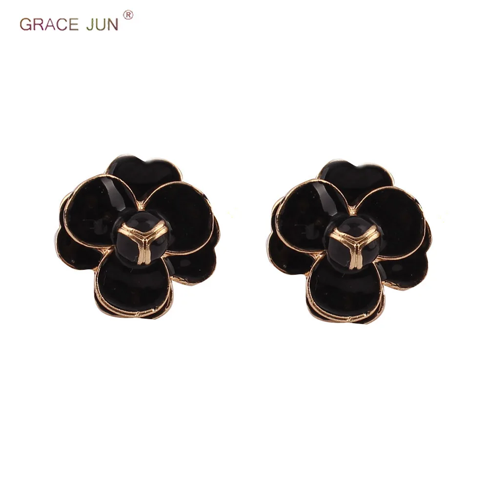 Бренд Grace Jun винтажные золотые черные цветные в форме цветка серьги без прокола