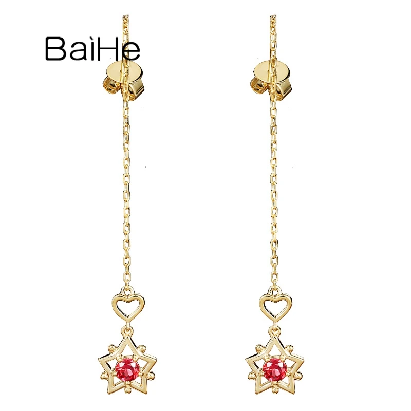 

BAIHE Solid 18K Yellow Gold 0.20ct Natural Ruby Star Stud Earrings Women Wedding Trendy Fine Jewelry Making Brincos estrela