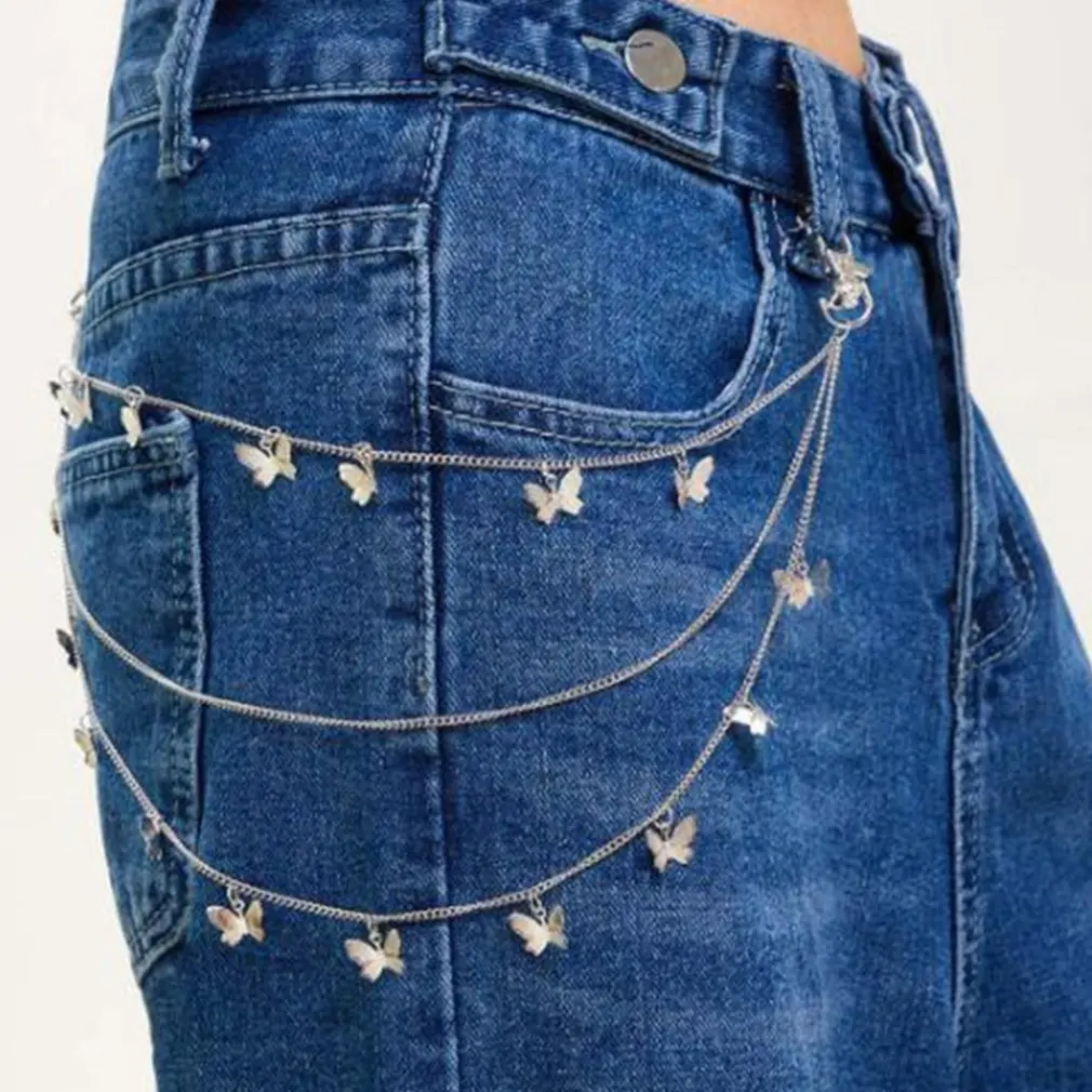 

Chic Butterfly Multilevel Layer Metal Chains Waist Key Chain Fashion Side Metal Kettingriem Accessories Jewelry for Jeans 2021 a
