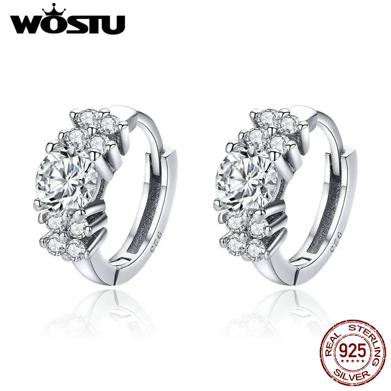Женские серьги кольца WOSTU из стерлингового серебра 925 пробы с блестящими