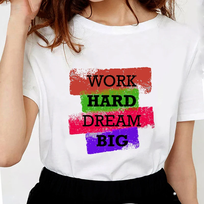 Новая летняя Рабочая большая женская футболка с надписью hard dream модная принтом