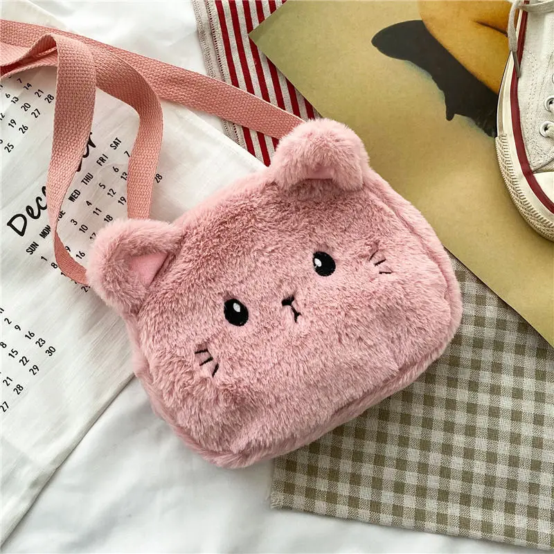 Soft Plush Little Girl Messenger Bag Cute Cartoon Cat Children Small Shoulder Bags Lovely Boys Kids Purse Handbags Crossbody Bag
