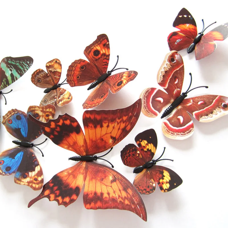 

3D Butterfly Living Room Curtain Refrigerator PVC Wallpaper Home Decor Decal Wall Stickers Rainbow 12 Pcs