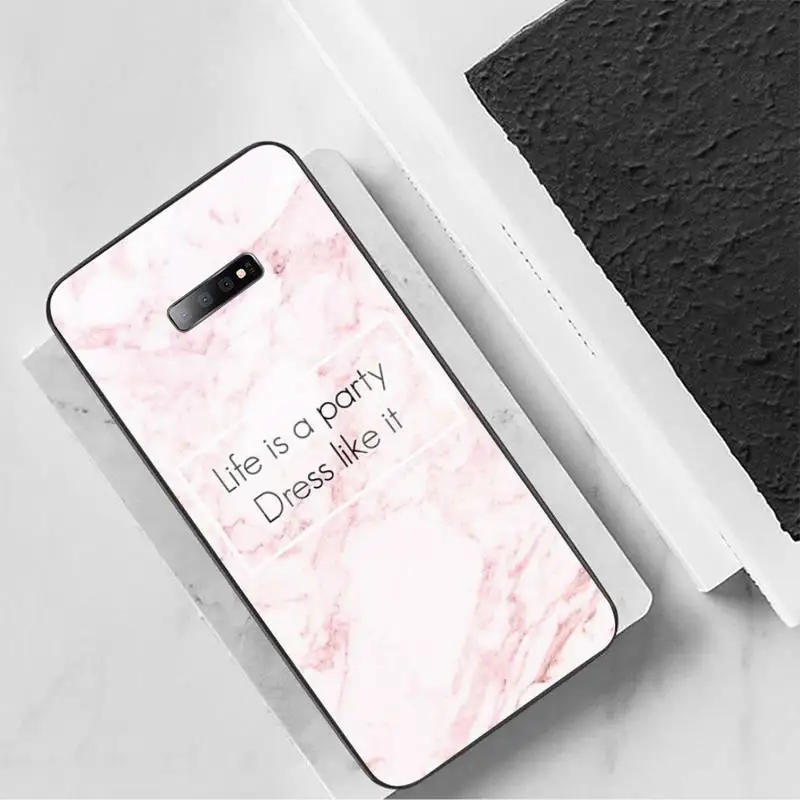 

Luxury Marble Letter leaf text Phone Case Tempered glass For Samsung S6 S7 edge S8 S9 S10 e plus note8 9 10 pro