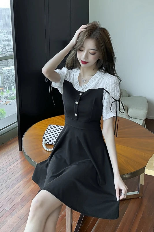 

COIGARSAM Women one-piece dress korean New Summer Dresses Black 886
