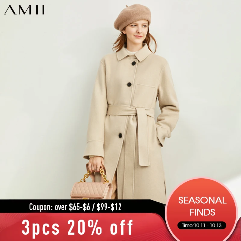 

Amii Minimalism Winter Woolen Lapel Woolen Coat Women Temperament Single-breasted Coat 11980093