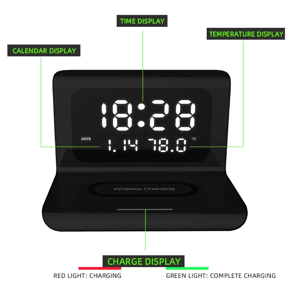 

3 in 1 Wireless Charging Clock Charging Perpetual Calendar 10W Wireless Chargers Multi-function Type-C Digital Alarm Tool