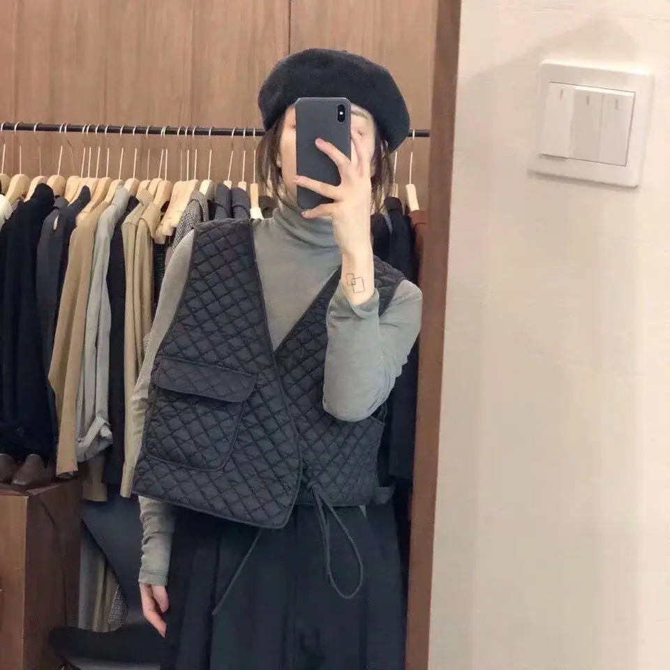 

Жилет женский на шнуровке, с ромбовидным узором, теплая верхняя одежда, 2020