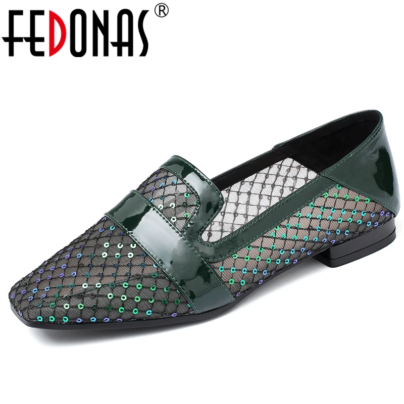 Женские туфли на низком каблуке FEDONAS элегантные сетчатые слипоны в стиле ретро