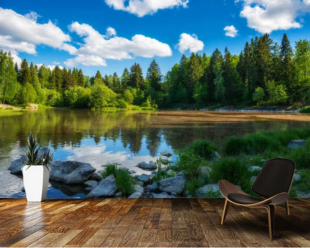 

Papel de parede Beautiful lake in the forest nature landscape 3d wallpaper,living room bedroom wall papers home decor mural