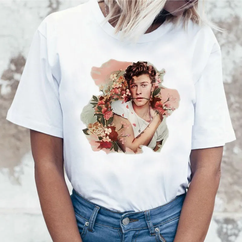 Женская уличная футболка Shawn Mendes с коротким рукавом размера плюс 90s Harajuku|Футболки|