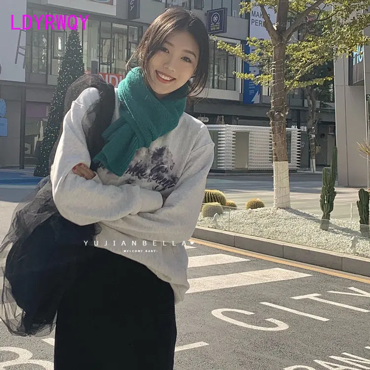 Корейский вариант мягкого вязаного универсального зеленого шерстяного шарфа