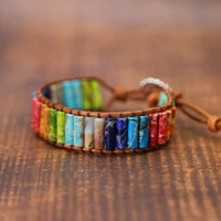 chakra bracelet jewelry for men handmade multicolor natural stone tube beads leather wrap couples bracelets gifts dropshipping