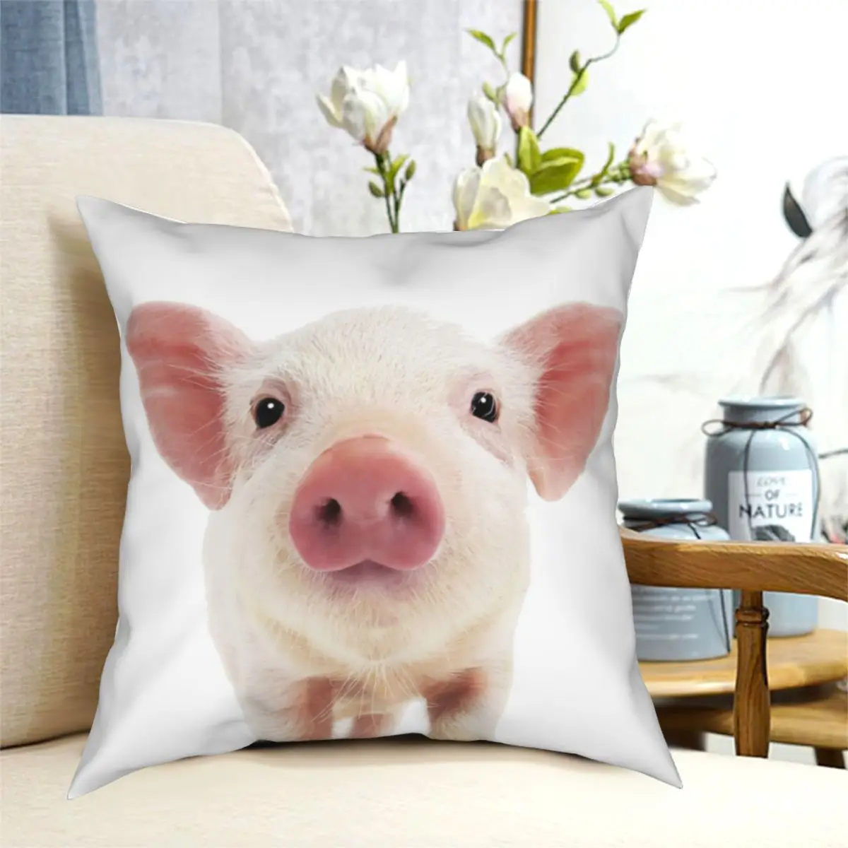 

Baby Pig Portrait Animal Pillowcase Soft Polyester Cushion Cover Decor Throw Pillow Case Cover Living Room Square 45*45cm