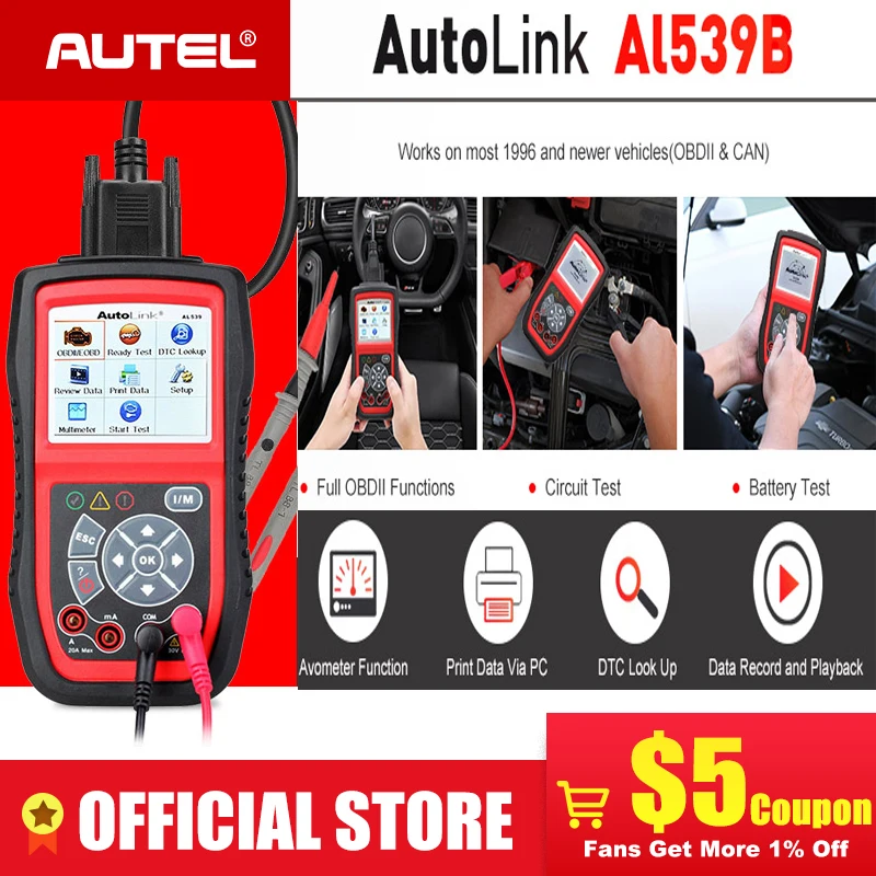 Autel Автоссылка AL539B OBD2 сканер Автомобильный Электрический тестовый инструмент для odb2 диагностический инструмент EOBD OBD 2 автомобильный код считыватель PK al539