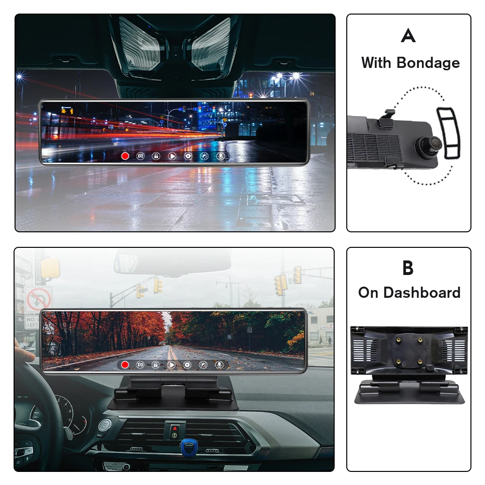 Автомобильное зеркало заднего вида 12 дюймов 4K 2160P Wi-Fi GPS | Автомобили и мотоциклы