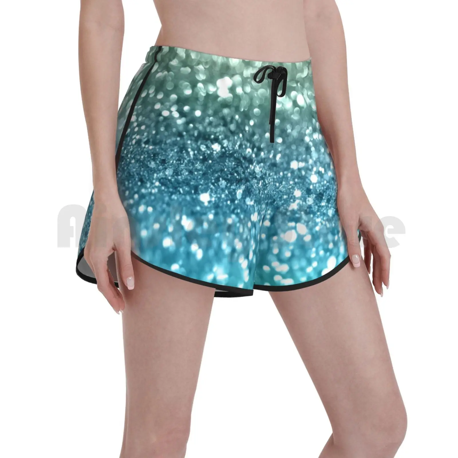 

Seafoam Aqua Ocean Mermaid Girls Glitter #4 #shiny #decor #art Swim Shorts Women Beach Shorts Color Digital Manipulation