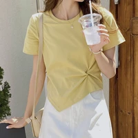 summer women irregular round neck short sleeve top tee designer solid color casual cotton tshirt office ladies fashion clothing