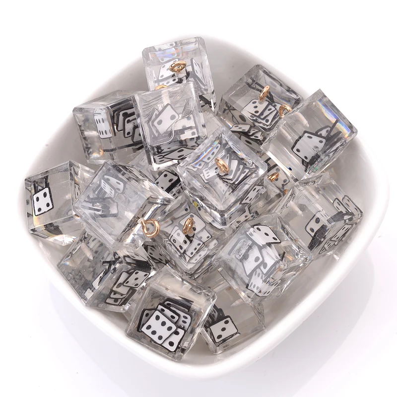 

6Pcs 16mm Acrylic Pendants Transparent Square Playing Cards Pattern Pendant For DIY Jewelry Making Earrings Necklace Accessories