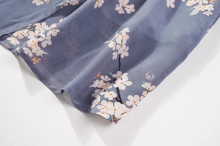 

Women's 100% Mulberry Silk Short Sleeve Two Layers Floral Printed Long Wrap Dress M L XL JN710