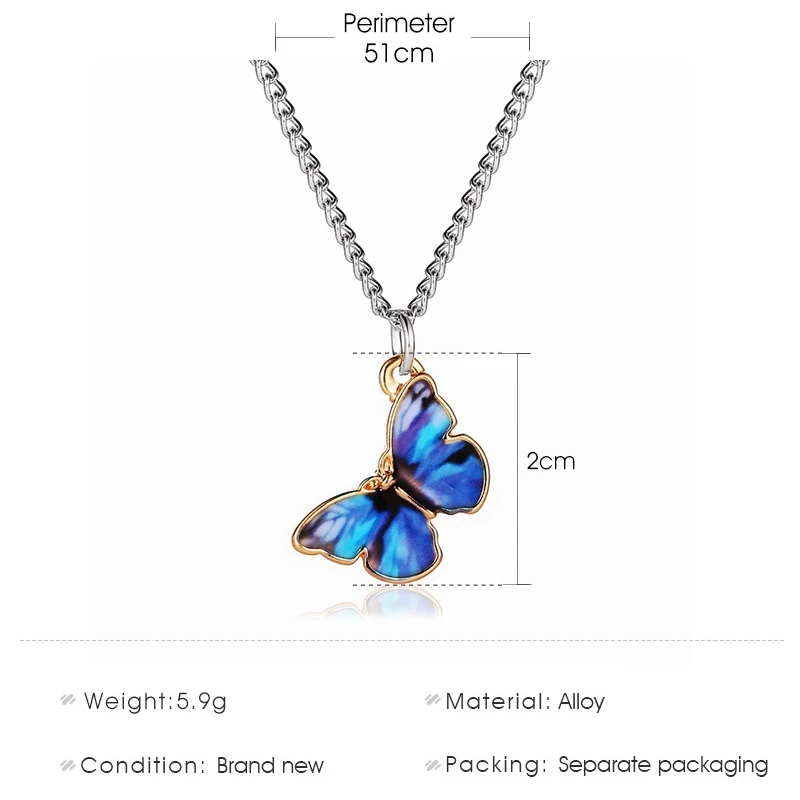 

Minar Korean Blue Gradient Butterfly Pendant Necklaces for Women Girl Simulation Wing Cuban Chain Chokers Necklace Birthday Gift