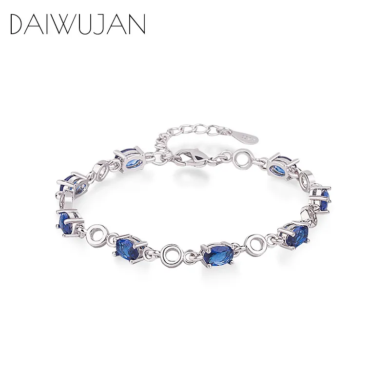 

DAIWUJAN Aqua Blue Topaz Bracelets For Female 925 Sterling Silver Deep Blue Crystal Bracelet Party Valentine's Day Jewelry Gift
