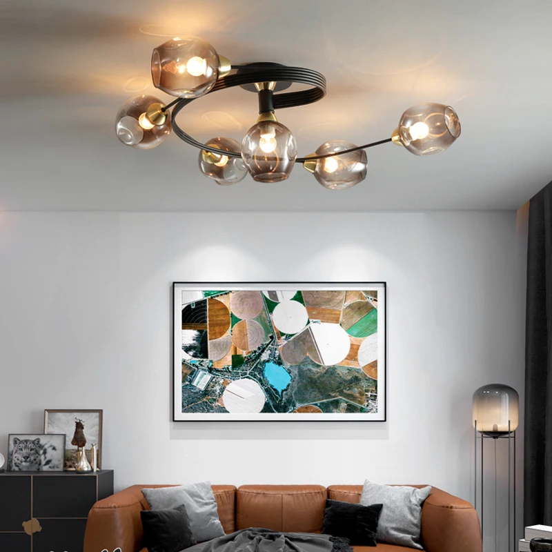 Nordic Brief Glass Ball Ceiing Chandelier Loft Living room Light Fixture Luster Luminaire Lampara Vintage Bedroom Branch Lamp | Лампы и