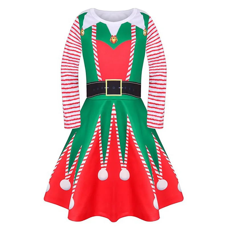 Kids Christmas Party Dress For Girl Lace Bow Ball Gown Chidlren Green Red New Year Costumes Santa Claus Print Theme | Детская одежда и