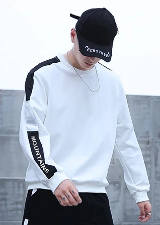 

Men's Sweatshirt Hip Hop Brand Fashion Patchwork O-Neck Long SleevesTop Blouse Hoodie Male Black White Loose casual Sweatshirts